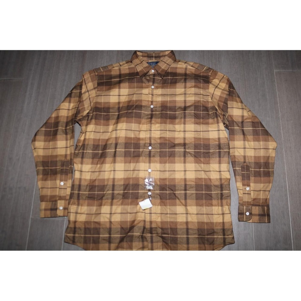 Polo Ralph Lauren Lowell Sport Mens Large Brown Plaid Cotton Button Down Shirt